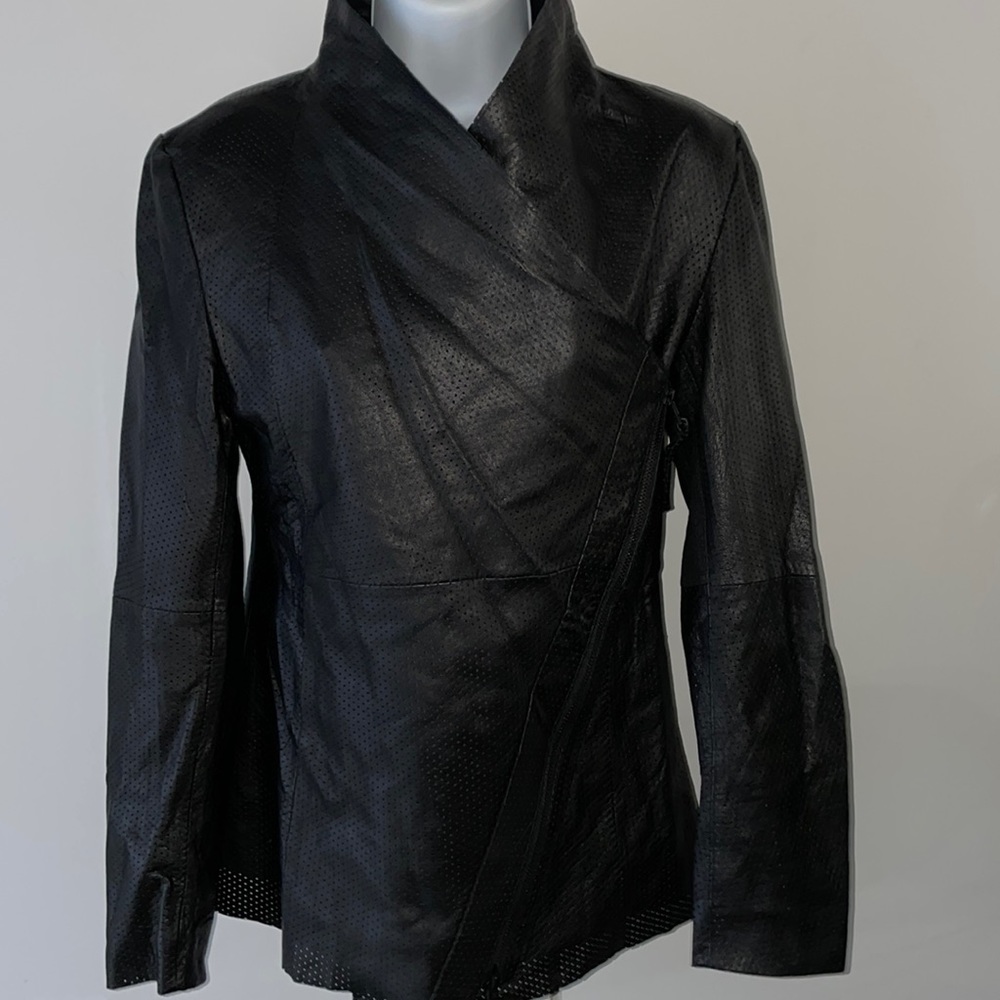 Osken black perforated genuine leAther jacket small